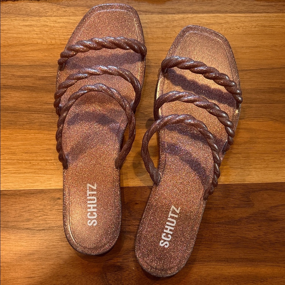 SCHUTZ Diana Glitter Rose Braided Jelly Slide Sandals